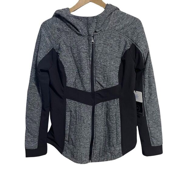 90 Degree By Reflex Hooded Running Jacket Women's M Gray Black Full Zip NEW - Picture 1 of 10